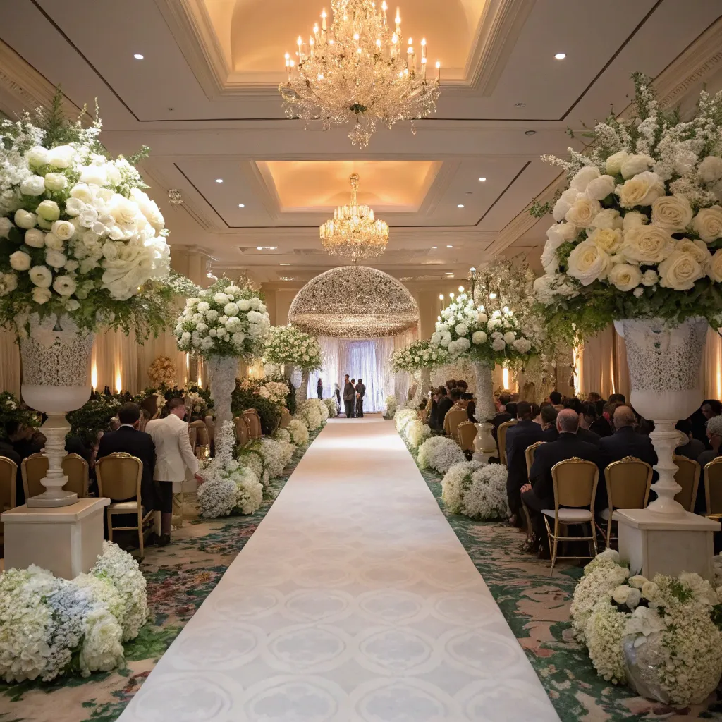 Classic wedding scene with elegant floral arrangements